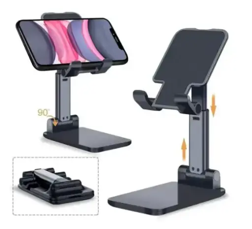 Mobile Phone Holder, Adjustable, Foldable, Anti-Skid, Wide Compatibility (Black) Tabletop